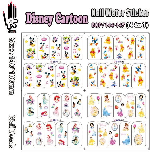 

4 sheets/lot nail art bop144-147 bear princess mouse nail art wrap water sticker for accessories(4 designs in 1, Black