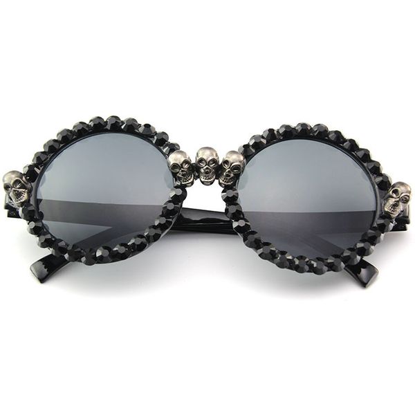 

mincl/ rhinestone sunglasses women skull square/round vintage black sun glasses for woman party hippie hip hop female 2018 nx, White;black