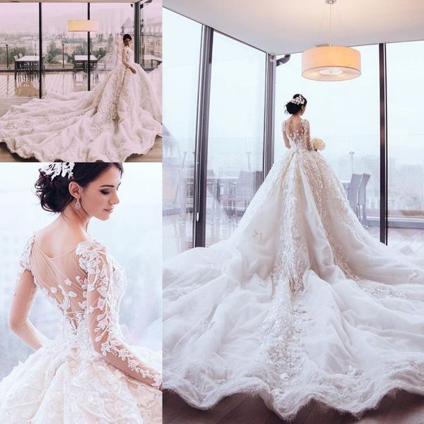 

luxury pearls beaded appliques wedding dress fascinating arabia princess wedding dresses fabulous ball gown tulle chapel train bridal gown, White