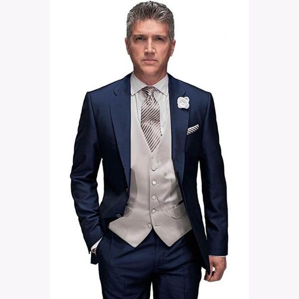 

3 pieces custom made wedding navy blue fathers men suit 2018 groom tuxedos costume homme mens groomsmen suits jacket+pants+vest, White;black