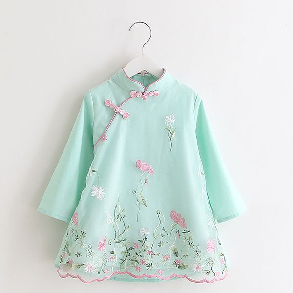 Fashion Baby Dress 2018 Più nuovo cinese Cheongsam Toddler Kids Neonate Vestiti a maniche lunghe Ragazze Abiti da ricamo Abbigliamento per bambini carino