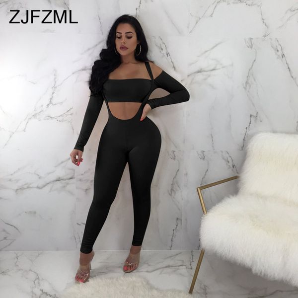 

zjfzml solid autumn outfits for women two piece set slash neck long sleeve crop bodycon romper casual 2 piece matching suit, Gray