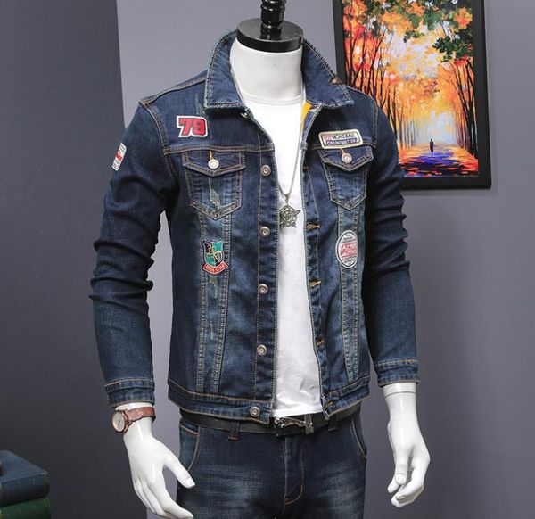 

Мужской значок патчи синий джинсовые куртки зима толстые теплые Модные с длинным