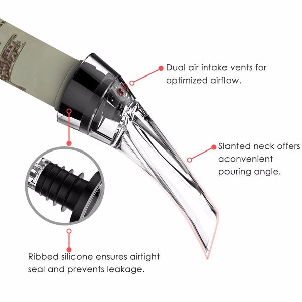 

eco-friendly wine aerator wine pourer aerating no drip pourer and decanter spout with gift box for wine breathing and tasting bar tools