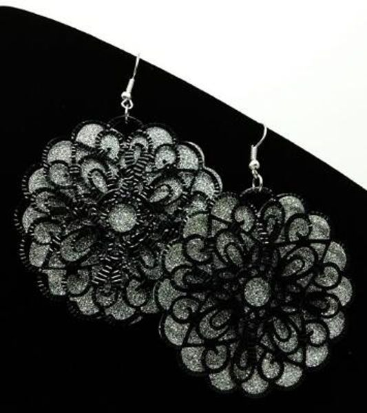 

new exaggerated and retro hollowed-out female star with national wind and sand earrings fashionable classic delicate, Silver