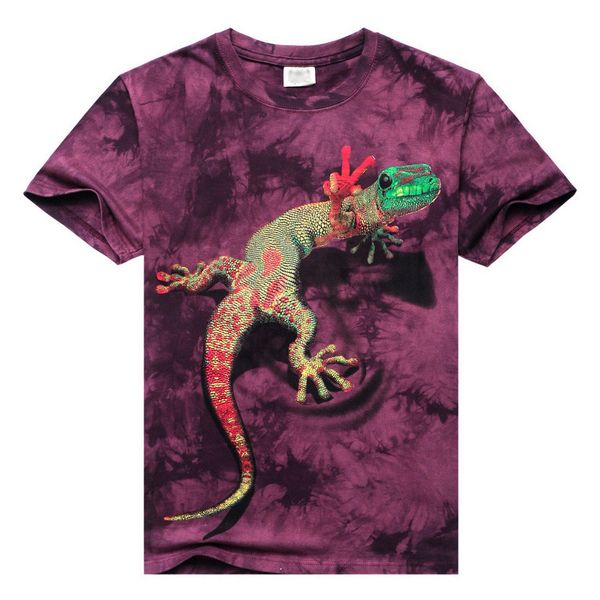 Qualidade de Algodão T-shirt Dos Homens 3D tie-dye De Mangas Curtas-O-pescoço Lagarto 3d Água Impresso Camisetas Casual Sprots Camisas Legais Hip Hop Roupas S-3XL