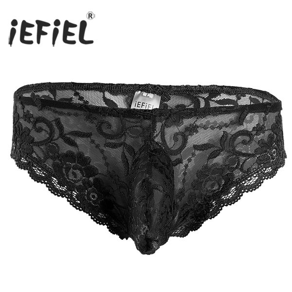 iEFiEL Marca Uomo Lingerie Pizzo Floreale Rigonfiamento Pouch Vita bassa Bikini Slip Biancheria intima Mutande per uomo Mutandine gay Taglia M-XL