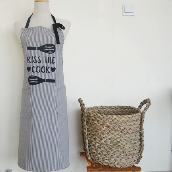 

hipping 70*75 cm 2018 japanese style simple grey stripes printed cotton fabric home kitchen apron for kitchen