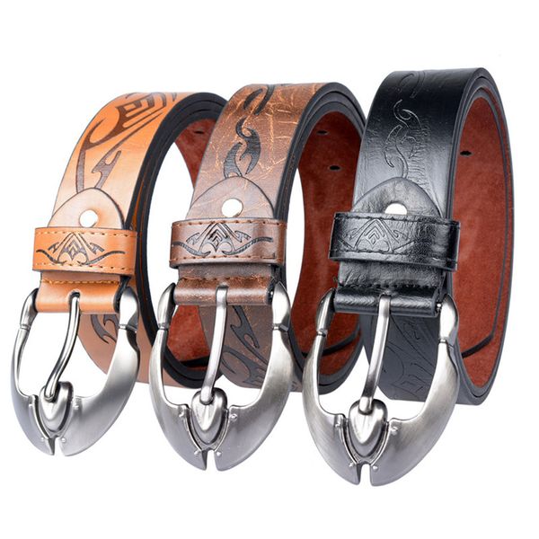 

2018 new men strap male buckle pattern belt male casual buckle belts waistband, Black;brown