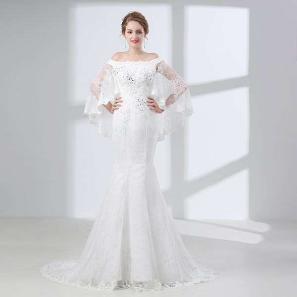 Acheter Robes De Mariee En Dentelle Sirene Avec Cape Epaule Plage