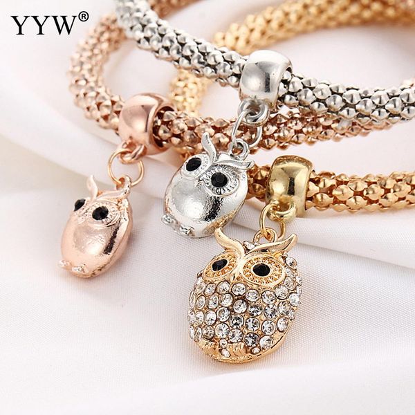 

3 pcs/set fashion tree of life crystal bracelet & bangle for women multiple shape elastic owl crown bracelets pulseira feminina, Golden;silver