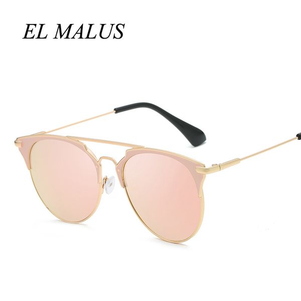 

el malus]metal sunglasses women cat eye frame pink purple lens brand designer female ladies retro sun glasses gafas de sol, White;black