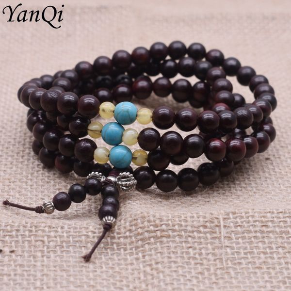 

8mm natural wood fashion bracelets buddhist prayer beads mala bracelets necklace men women long bangle religion gift wholesale, Black