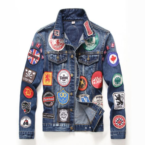 

stickers men demin jacket fashion new design funny pattern outerwear coat autumn winter skateboard hip hop jackets, Black;brown