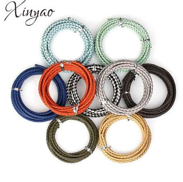 

xinyao 2m/lot dia 3mm 4mm genuine braided leather cord round leather rope thread for diy necklace bracelet jewelry making f1104, Silver