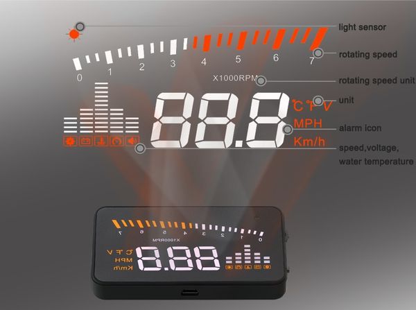 

car obd2 hud head up display vehicle hud display 3.5" auto power on/off vehicle and brightness adjustment alarm system