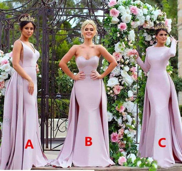 

strapless stylish lace appliqued long bridesmaid dresses pink soft satin long sleeve wedding guest dress maid of the honour gowns, White;pink