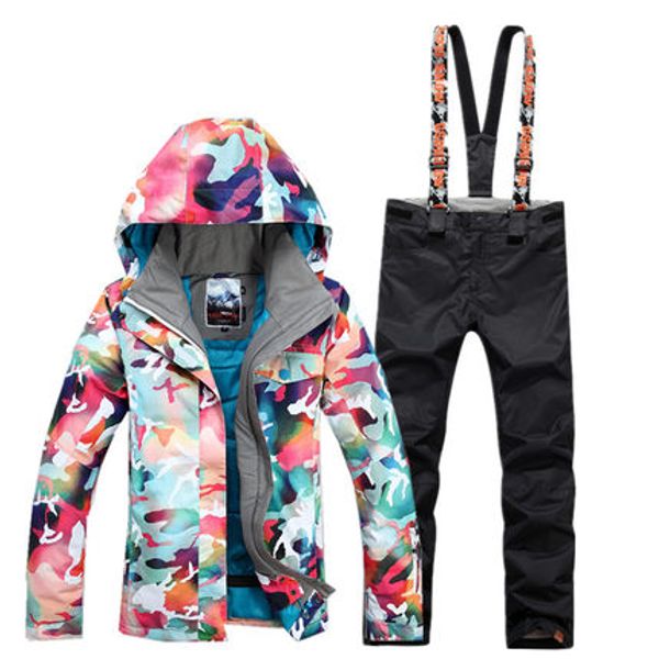 

gsou snow female thick warm ski suit winter windproof waterproof outdoor breathable ski coat trousers for women