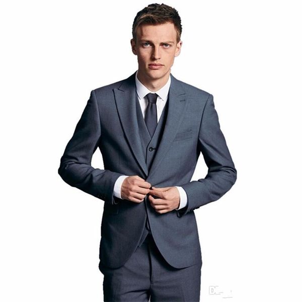 

customize design grey men wedding tuxedos peak lapel one button groom tuxedos men wedding/dinner/darty dress(jacket+pants+tie+vest) 1852, Black;gray