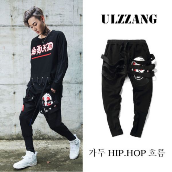 

hip hop harem pants men bodybuilding cargo trousers vintage clothes 2018 japanese harajuku style streetwear leggings, Black