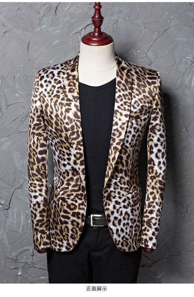 

brand m-5xl tide men leopard print fashion leisure blazer masculino slim fit suit jackets for men singer costume homme, White;black