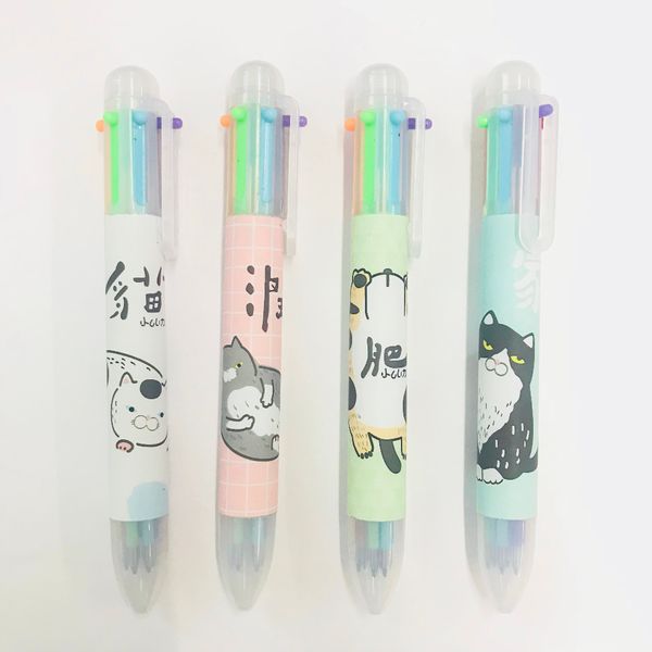 

kawaii lazy fat cat 6 color ball ballpoint pen colorful drawing pen office school supply student stationery, Blue;orange
