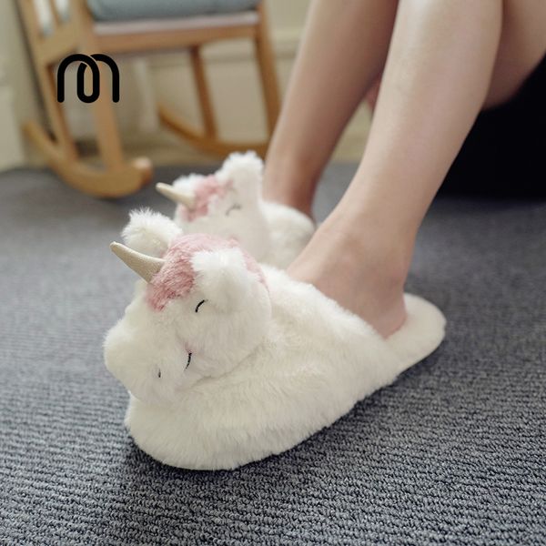 

millffy 2017 winter new plush animal head unicorn slippers cute hedgehog plush rabbit indoor home slippers led shoes, Black