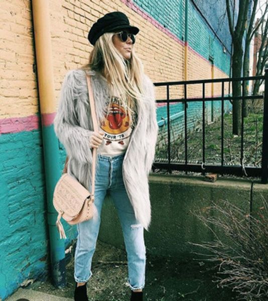 

autumn and winter new fashion popular faux fur gray coat mt0517, Black