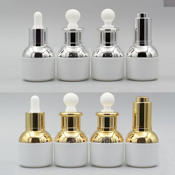 30 ml vuota riutilizzabile bottiglia di vetro bianco perla di lusso olio essenziale cosmetici vasetto contenitore fiala con pipetta di vetro contagocce