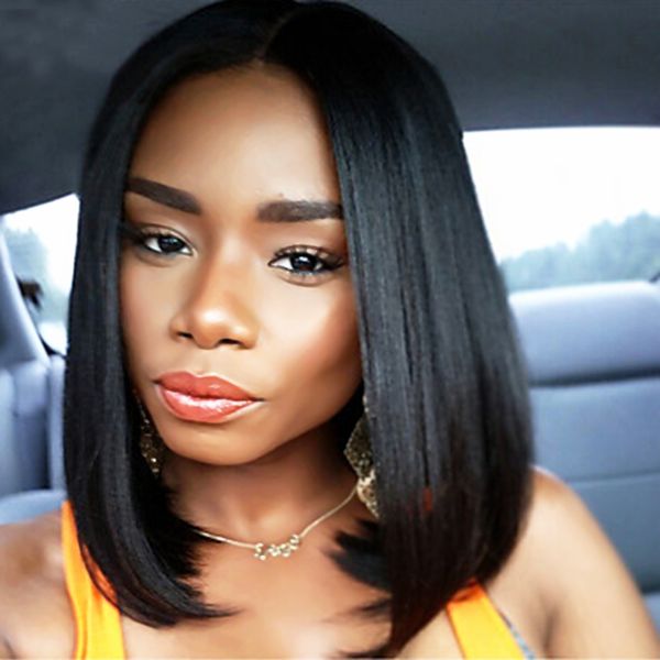 Hot Fashion Synthetic Wig Straight Bob Haircut Middle Part Short