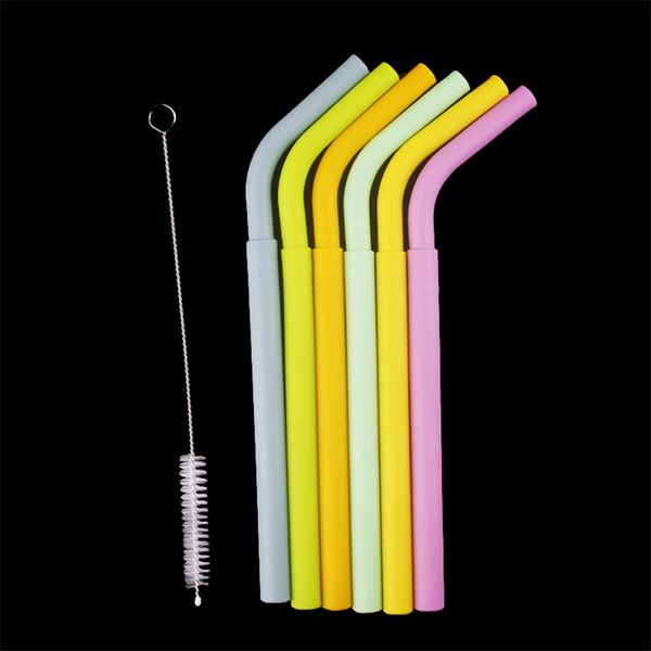 

6pcs pack replacement reusable flexible crazy silly drinking straw tube folding smoothie silicone straws with 1pc with cleaning brush