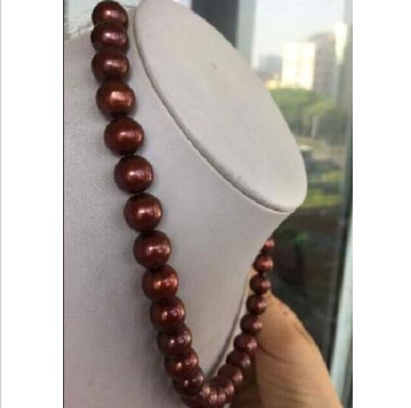 

huge 10-11mm chocolate south sea pearl necklace 18" charming yellow clasp, Silver