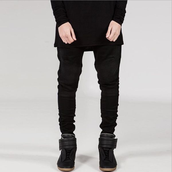 

sell men jeans runway slim racer biker fashion mid waist hiphop skinny for spring autumn denim trousers, Blue