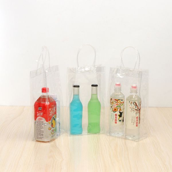 

durable clear transparent pvc champagne wine ice bag pouch cooler bag with handle