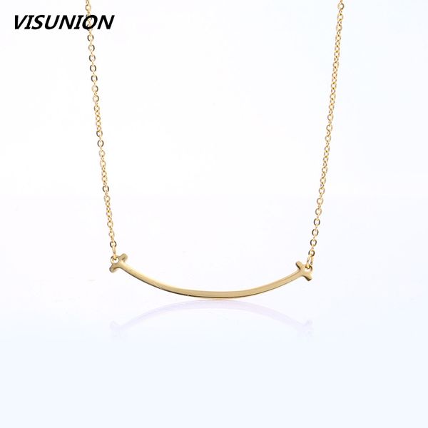 

new fashion stainless steel smile curve bar necklace collar geometric charm pendant simple fine chain for women gifts, Silver