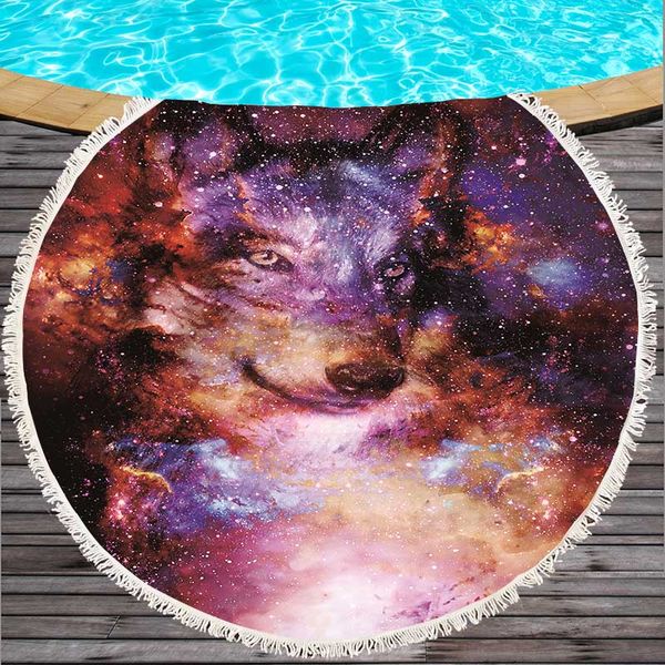 

starry sky round beach towel for adults wolf microfiber tassel towel blanket large bath tapestry yoga mat swimwear