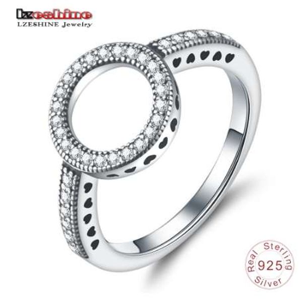 

lzeshine 100% genuine 925 sterling silver ring forever love clear cz circle round finger rings for women luxury jewelry bijoux