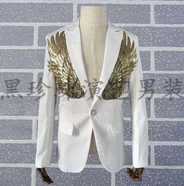 

men gold sequin suits designs homme terno stage costumes personalized singers men blazer dance clothes jacket dress punk white, White;black