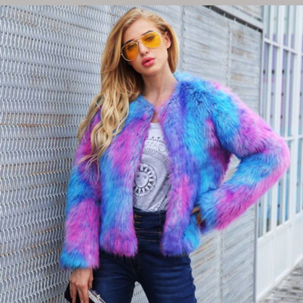 

autumn and winter new mixed color faux fur coat mt0009, Black