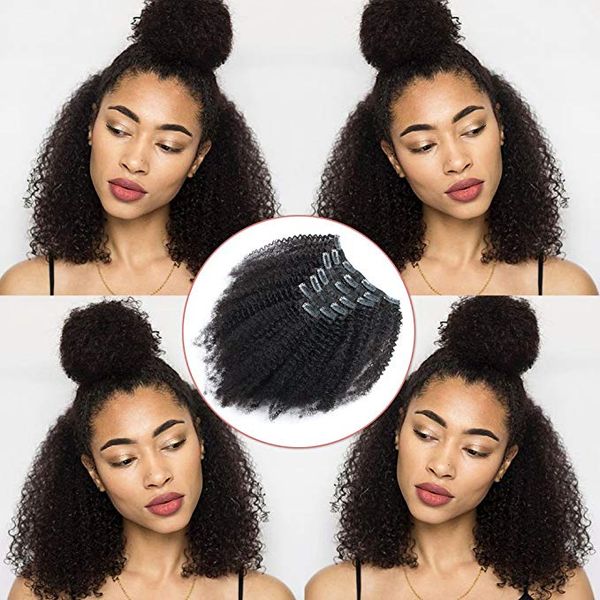 

brazilian remy clip in afro kinky curly double weft thick 17 clips real human hair for black women 7 pieces 120g, Black;brown