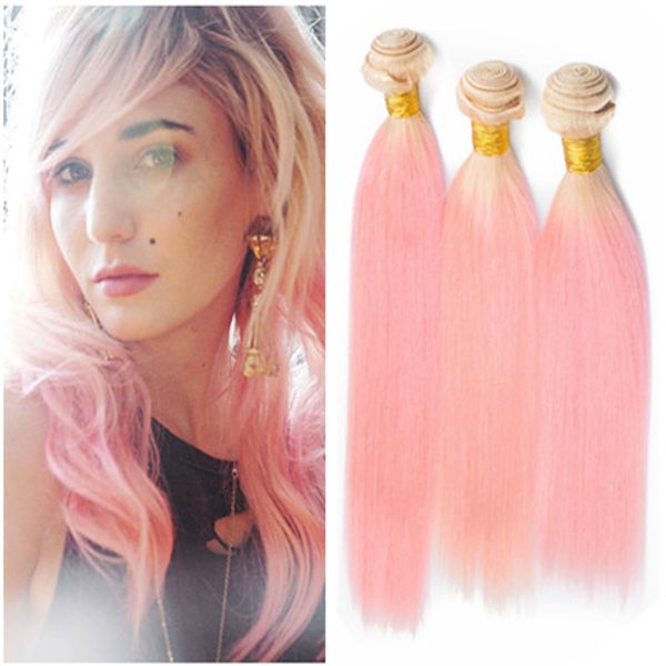 Blondes und rosafarbenes Ombre-Bündel aus brasilianischem Echthaar, 3-teilig, seidig, gerade #613/Rosa, 2-Ton-Ombre-Menschenhaar-Einschlagverlängerungen