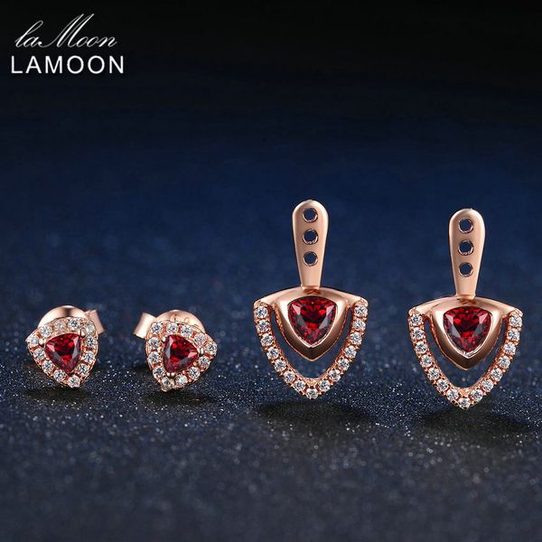 

lamoon triangle 4mm 100% natural red garnet 925 sterling silver drop earrings s925 fine jewelry lmei011, Golden;silver