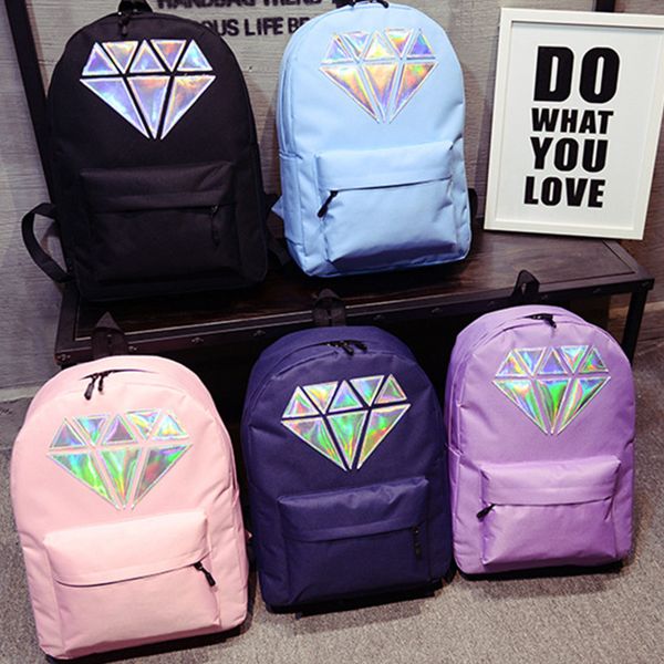 

Женщины Водонепроницаемый Холст Лазерный Рюкзак Голографические Серебряный Алмаз Дизайн Девушки Водонепроницаемый Школьные Сумки Ноутбук Дорожная Сумка