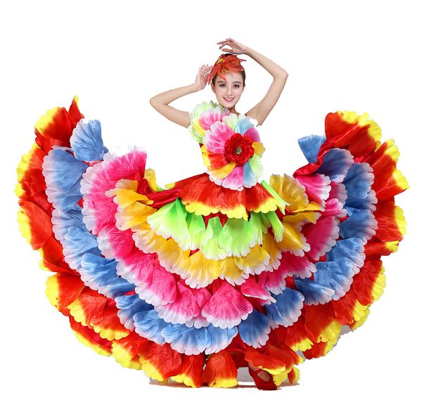 

spanish dance dress flamenco dance custome flower petal skirt 360 540, Black;red