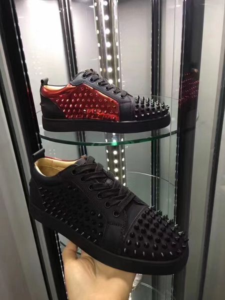 

new style brand new men low red bottom sneaker luxury party wedding women white-gold,black-red spikes casual skateboarding size 35-46