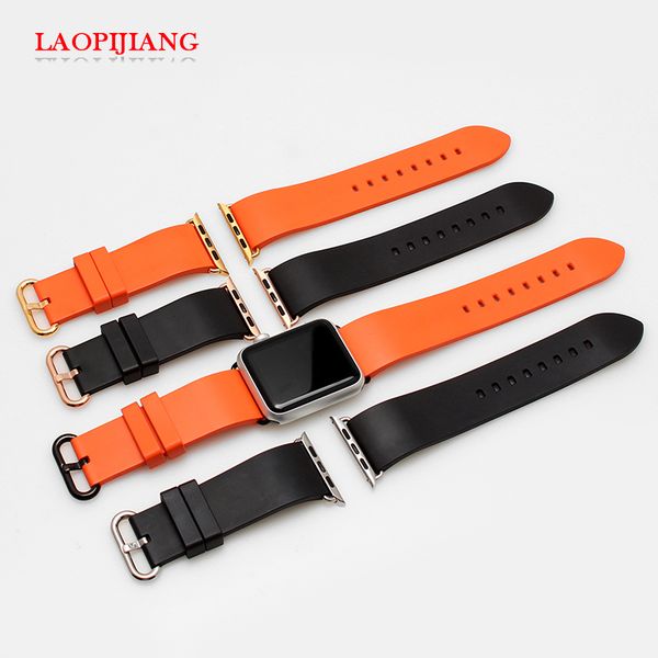 

fluorine rubber strap 38mm 42mm waterproof sport breathy silicone watchbands with stainless steel clasp, Black;brown