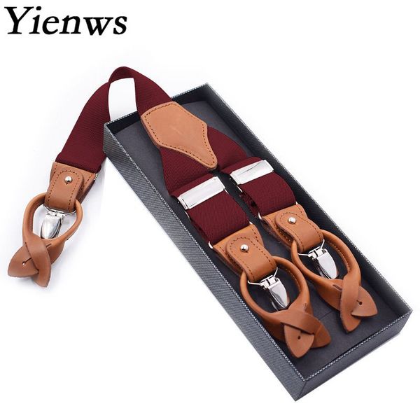 

mens braces for trousers burgundy vintage leather suspenders for men 6 button pants strap suspensorio 125cm yia059, Black;white
