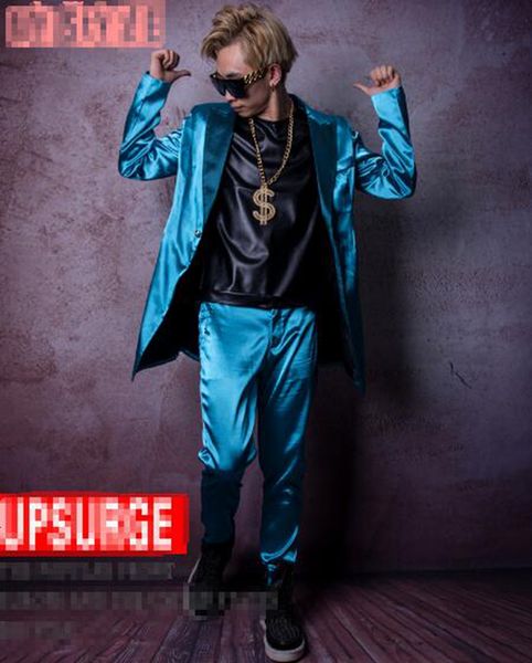 

man han edition of the new fashion personality anchor bar singer stage costumes dance electro-optic effect long blue suit m - 2 xl, Black;red