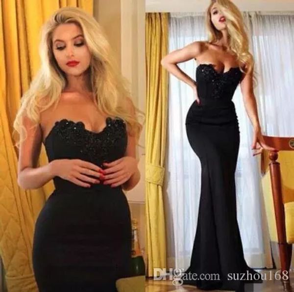 

mermaid black prom dresses strapless sleeveless backless party gowns applique off shoulders custom made plus size evening dresses