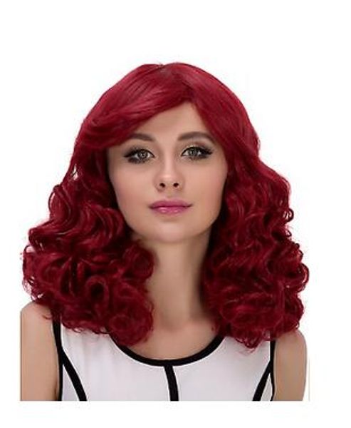 

new cosplay wig curly side part wine red hair wigs, Black;brown